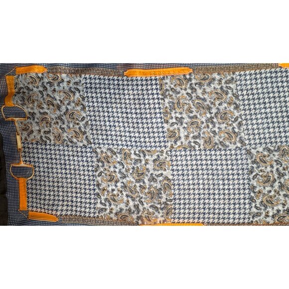 2/$30 NEW Navy Gray Black Gold Rectangle Silky Fashion Scarf Paisley Geometric - Picture 4 of 7